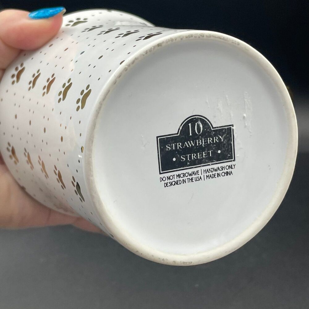 10 Strawberry Street Oversized Coffee Mug Gold Accent Pawprints Rim & Handle - Picture 6 of 8